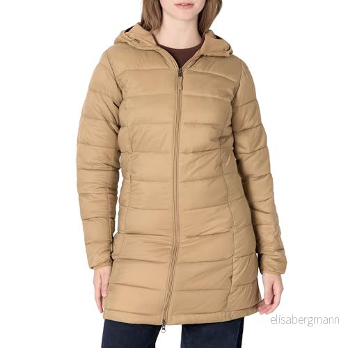 Amazon Essentials lättvikt långärmad hel dragkedja vattentålig packbar pufferjacka med huva, Camel, L 195111124247