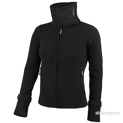 ALPIDEX Dam Fleecejacka Hög Golvkrage Tummenhål Fleece Jacka Anti Noppning Varm Mjuk Dragkedja, Storlek:S, Färg:black 4251379345360
