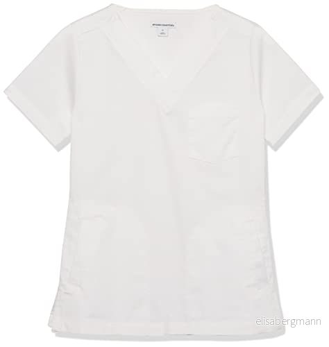 Amazon Essentials dam klassisk passform v ringad kortärmad scrub top (finns i plusstorlek), vit, X Small 196433517892