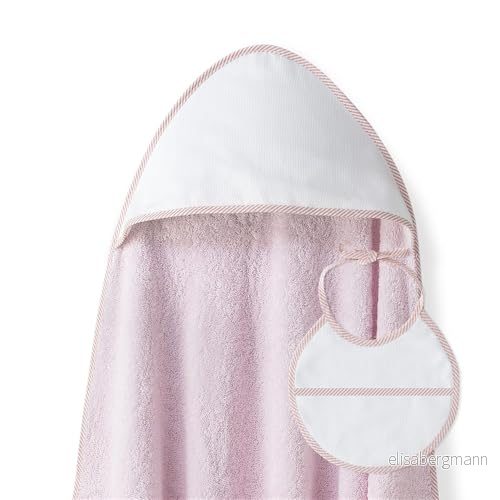 Interbaby Rosa babybadrock + haklapp babyhandduk med huva 100% bomull, 100 x cm, unisex mjuk, bekväm, perfekt nyfödda, spädbarn och småbarn slät korsstygnsdesign 8435690615784