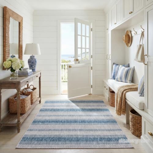 Safavieh samtida inomhus /utomhusvävd rektangulär matta, gårdskollektion, CY8464, i grå/marinblå, 122 x 170 cm för trädgård, uteplats eller valfritt utomhusutrymme 889048140943
