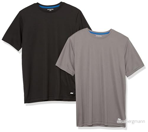 Amazon Essentials Active Performance Tech T Shirt för män (Finns i stor och lång), 2 pack, svart/mellangrå, Medium 761253128438