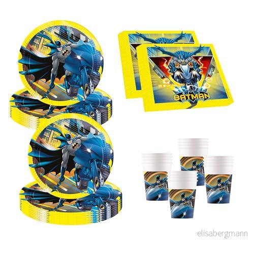 Procos 10137430 partyset S Batman Rogue Rage, 52 delat set, 16 tallrikar, koppar, 20 servetter, engångsporslin, festporslin, bordsdekoration, Marvel 4058411374247