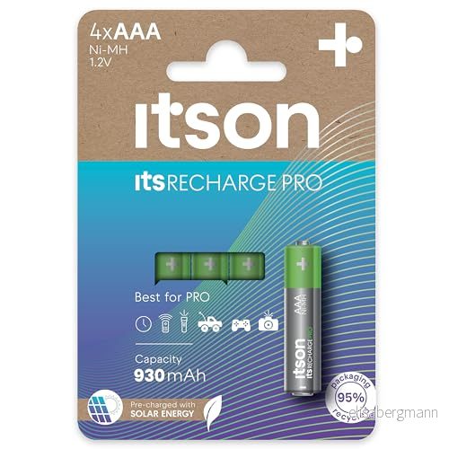 ITSON, klara att anvánda AAA Pro uppladdningsbara NiMH batterier pack med 4, 930 mAh, bást för kameror, spelkontroller, barnleksaker, made in Japan 5410853067719
