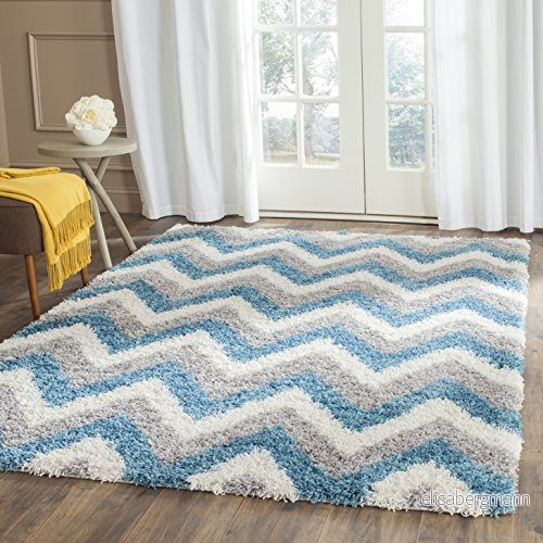 Safavieh lurvig rektangulär matta för inomhus, vävd, kollektion barn, SGK568, elfenbensvit/blå, 122 x 183 cm 889048001985