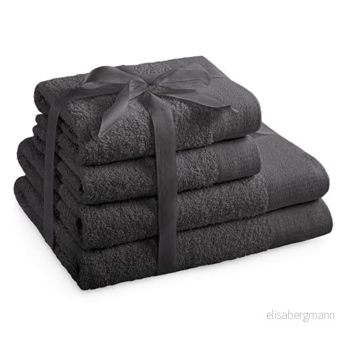 AmeliaHome Handduksset grå 2 handdukar 50 x 100 cm och duschhanddukar 70 140 % bomull kvalitet absorberande grafit antracit amari 4251525428671