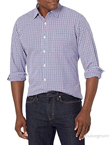 Amazon Essentials Men's Långärmad ledig poplinskjorta med normal passform, Blå Lila Gingang, XS 191770004043