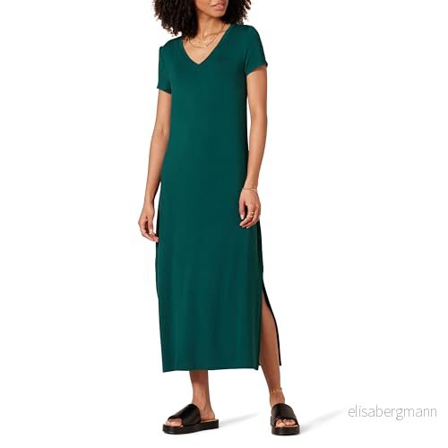Amazon Essentials damtröja v ringad kortärmad midi längd klänning, mörkgrön, Large 197153028545