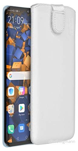 mumbi äkta läderfodral kompatibel med Huawei P30 Pro skal läder väska Case Wallet, vit 4251657903701