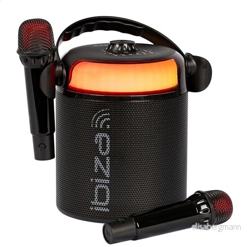 Ibiza KARAHOME BK Batteridriven lätt KARAOKE högtalare med två trådlösa mikrofoner (batteridriven) Bluetooth, USB, MicroSD, AUX och COAX Svart 5420047143020