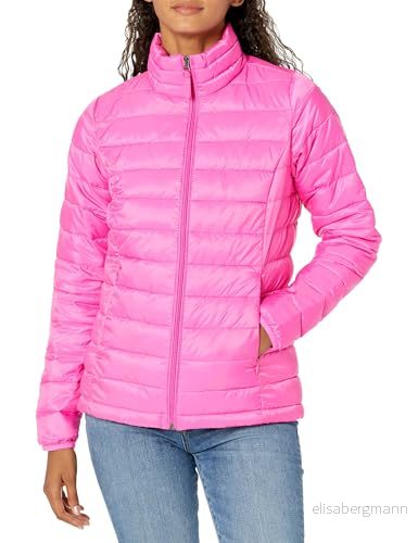 Amazon Essentials lätt långärmad vattentät packbar pufferjacka för kvinnor (finns i plusstorlek), neonrosa, medium 195111123516