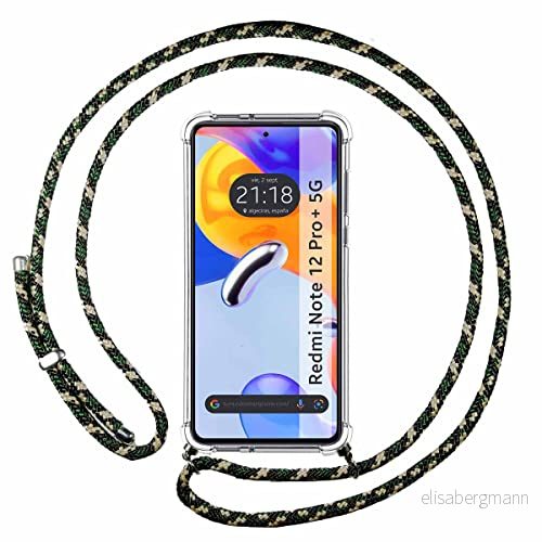 Tumundosmartphone Genomskinligt hängande fodral för Xiaomi Redmi Note 12 Pro+ Plus 5G med grön/guld Cordon 8434844943773