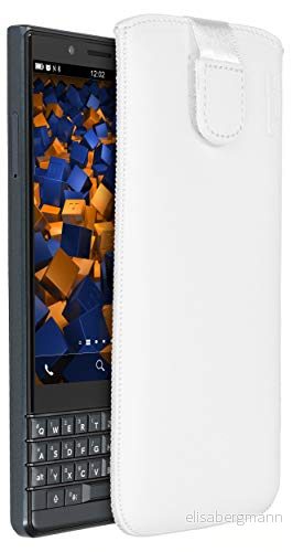 mumbi äkta läderfodral kompatibel med BlackBerry KEY2 LE skal läder väska Case Wallet, vit 4251077299347