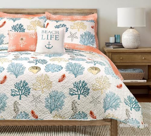 Lush Dekortäcke Set, Polyester, Blå och Korall, Kung 848742066652