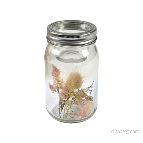 Homéa, Glasljusstake torra blommor + lock D8 x H 13,5 cm ren harmoni 3574380631767