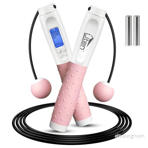 Uten hopprep med räknare, vuxna barn rephoppning fitness justerbar sladdlös sport silikonhandtag, vitrosa 6974692052040