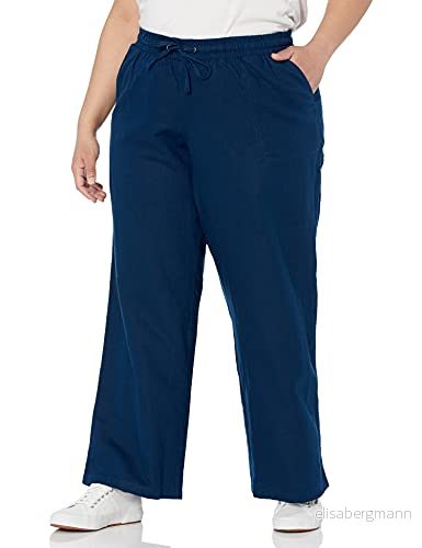 Amazon Essentials dam linneblandning dragsko breda ben byxa (finns i plusstorlek), mörkblå, 2X 195111449111