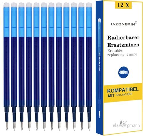 [12 stycken] LVZONGXIN raderbara påfyllningar, kompatibel med Pilot Frixion [blå], bläckpenna, raderbar, spets 0,7 mm, påfyllningspatroner raderbart bläck (blå) (B L AU, 12) 744173328515