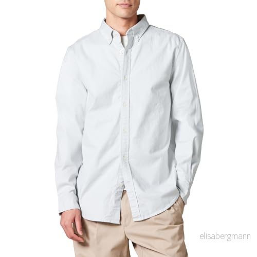 Amazon Essentials Herr Slim Fit långärmad stretch Oxford skjorta, ljusgrå, Small 196433505738