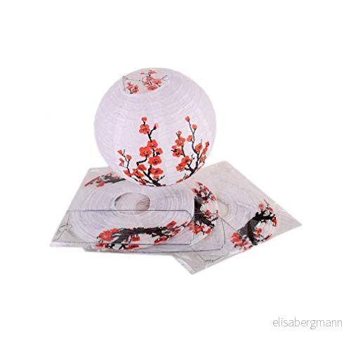 lachineuse set om 4 kinesiska lyktor papperslampor papperslyktor plommonblommor himmelslykta japansk lampa asiatisk dekoration, papper, vit, 25 cm, 3700512406648