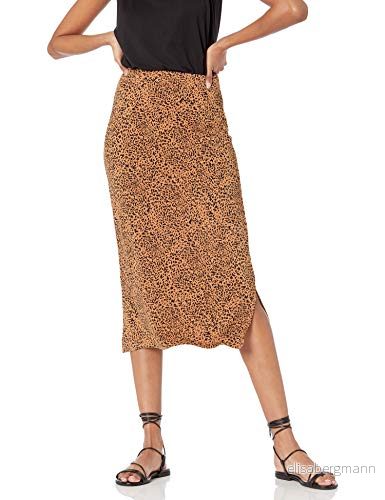 Amazon Essentials stickad midikjol för kvinnor (finns i plusstorlek), Mörk kamel leopard, M 195111312149
