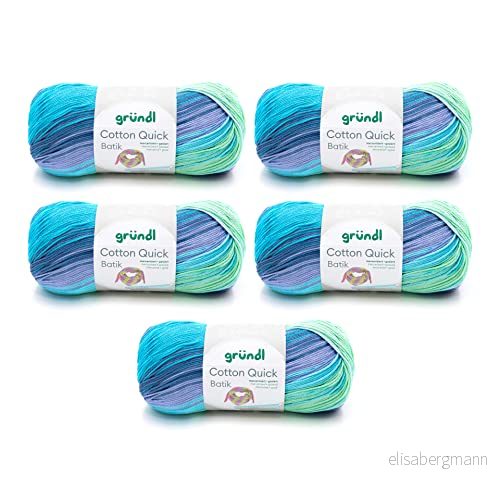 Gründl ull bomull snabb batikstickad garn (100% bomull, Oeko Tex certifierad, 100 g/260 m, nålstorlek: 34, 5 x g), ljusblå lila äppelgrön 4036014230948