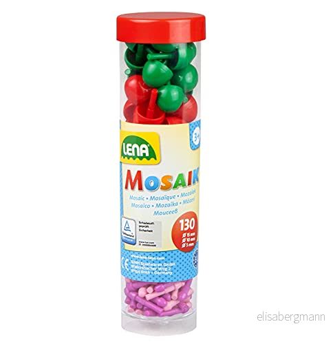 Lena 35061 mosaik färger mix kul, plugg tillbehör set med 130 kontakter, färg mosaikstenar diameter på 5 mm, 10 mm & 15 plug in spel för barn från 3 år, pysselset, flera 4006942866205