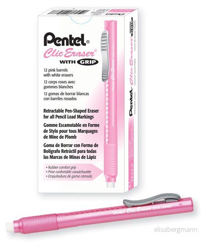 Pentel ZE22P, Clic suddgummi, infällbar radergummi, rosa tunna, låda med 12 72512205884