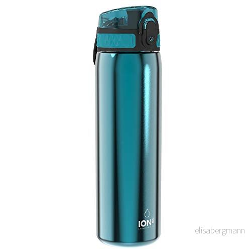 ION8 Lätt Stål Vattenflaska, 600 ml/20 oz, Oisolerad, Läcksäker, att Öppna, Säkert Lås, Diskmaskinssäker, Hygieniskt Lock, Passar i Mugghållare, Bärhandtag, Hållbar, Aqua 619098083569