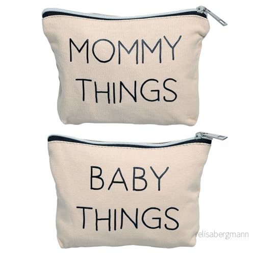Päronhuvud mamma och baby kanvas påse set, jul helgpresent till nya mammor, matchande resefodral för nyblivna minimalistisk kosmetisk tillbehörsväska, set med 2 698904870784