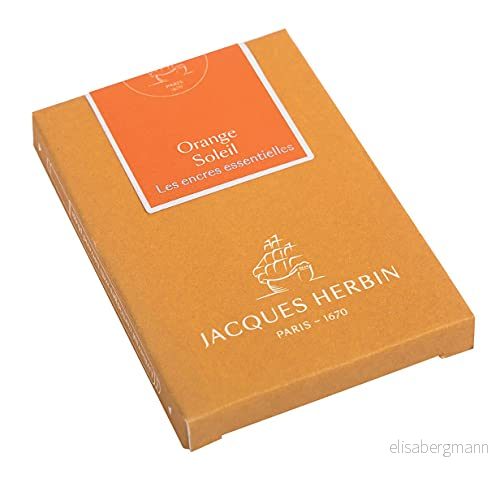 Jacques Herbin 11057JT Boite de 7 grandes cartouches taille internationale, pour stylo plumes et stylos roller Orange soleil. Fabriqué en France 3188555110577