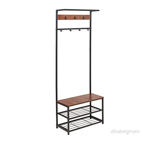 Amazon Basics Garderob med 7 krokar, skobänk och förvaringsyta på 3 nivåer, 70,1 x 33 180,3 cm, svart 840095876902