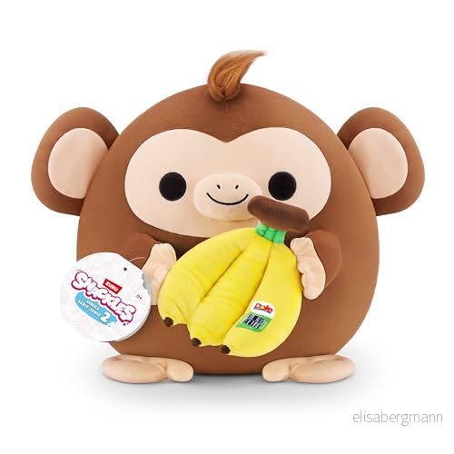 Snackle Serie 2 35 cm från ZURU (14 tum) plyschleksak med mellanmålstillbehör officiellt märke Monkey (Dole, banan) 193052065193