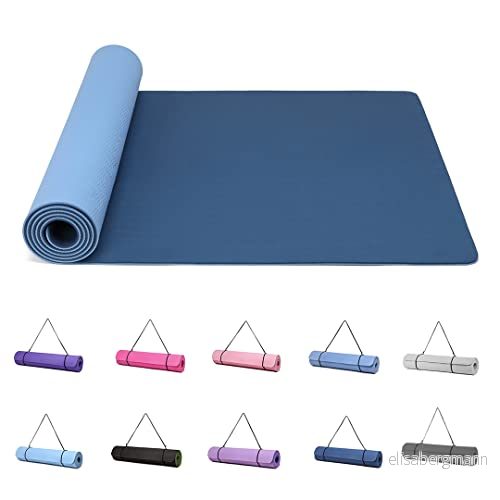 Good Nite yogamatta träningsmattor träning pilates fitnessmatta för kvinnor män halkfri tjock 6 mm högdensitet gymnastikmattor med bärrem Tpe 183 x 61 0,6 cm (mörkblå/himmelsblå) 6973615385470