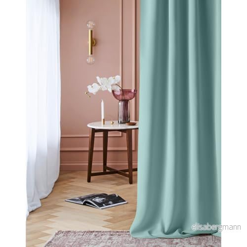 ROOM99 Gardin med öljetter, laurel, 140 x 260 cm, bredd höjd, mörkläggning, ogenomskinlig glidgardin, gardin, vardagsrum, sovrum, mint, 1 st 5908224006271