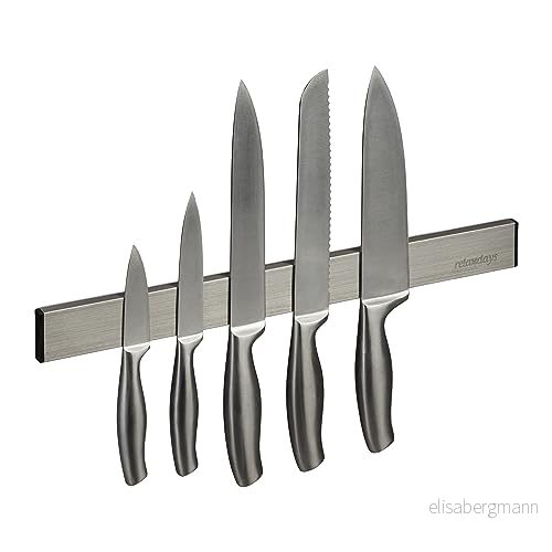 Relaxdays Magnetlist rostfritt stål, självhäftande, 40 cm lång, magnetisk skena för vägg knivar och verktyg, silver/svart 4052025470883