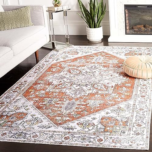 Safavieh Distressed matta för maskintvättbar och halkfri perfekt frekvent trafik Arizona Collection, kort lugg, röd elfenben, 183 x cm 195058853293