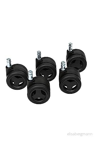 Topstar Hjul för hårda golv, snurrstolsrullar (set = 5 rullar), ekkerdesign, lämplig SWASss RS, plast, svart, stiftdiameter 11 mm, rulldiameter 65 6,5 x cm 4014296514864