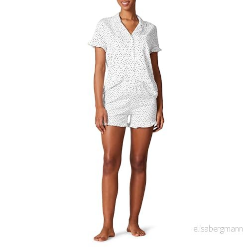 Amazon Essentials kvinnors bomull modal passpoal krage pyjamas set (finns i plusstorlek), vita prickar tryck, XX Large 195111706306