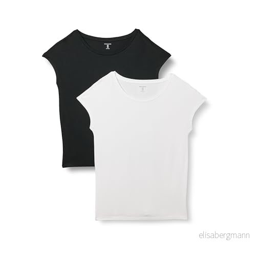 Amazon Essentials dam jersey standard fit kortärmad båthals t shirt, paket med 2, svart/vit, Large 197153028187
