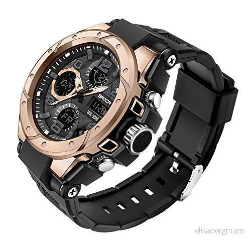 AIMES militärklockor för män utomhus sport digital klocka taktisk arméarmbandsur LED stoppur vattentäta (roséguld) 605175271158