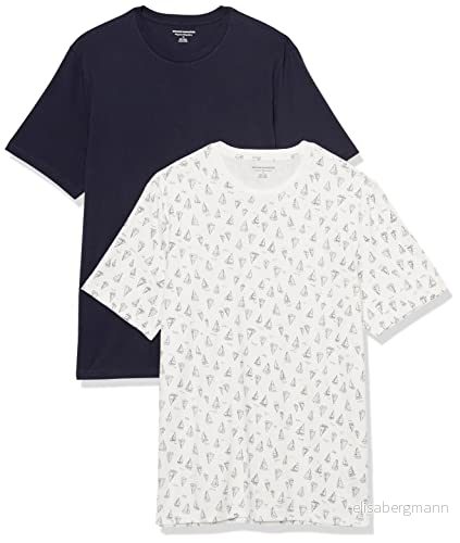 Amazon Essentials kortärmad t shirt med normal passform, rund hals, 2 pack, marinblå/vit båttryck, XX Large 196433602895