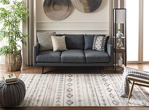 Safavieh Marockansk rektangulär inomhatta, vävd, Marrakesh kollektion, MRK751, i Elfenbensvit/Mörkblå, 160 X 229 cm för vardagsrum, sovrum eller något inomhusutrymme 889048680951