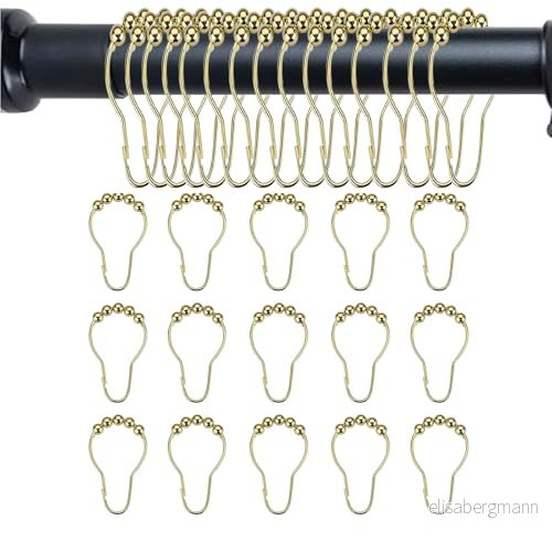 15 stycken duschdraperikrokar, duschdraperiringar, rostfritt stål, tillbehörsgardinringar, rostar inte lätt, används för gardiner, duschdraperier, (guld) 768172627080