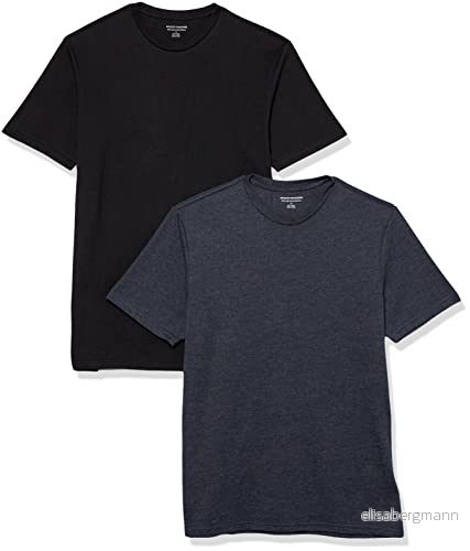 Amazon Essentials herr normal passform kortärmad rund hals t shirt, paket med 2, svart/marinblå ljung, liten 196433602192