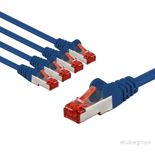 goobay 65966 CAT6 nätverkskabel i en uppsättning med 5/patchkabel skärmad S/FTP/CU Ethernet kabel, PiMF, LSZH/Cat 6 kabel 10 Gbits/blå/5 x 1 m 4040849659669