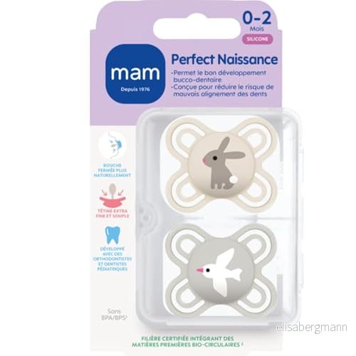 MAM napp perfekt födelse 02 månader (2 stycken) slumpmässig färg nyfödd i extra fin och flexibel silikon idealisk babynapp för god munutveckling 9001616835940