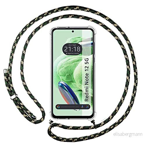 Tumundosmartphone Genomskinligt hängande fodral för Xiaomi Redmi Note 12 5G med grön/guld Cordon 8434844943674