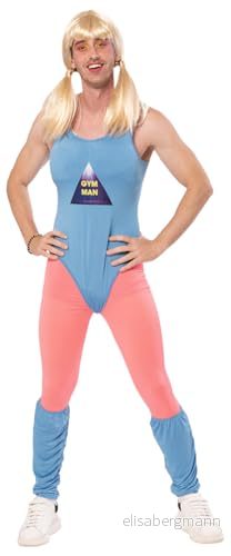 Rubies Gym Man kostym för vuxna, jumpsuit med bröst, leggings och värmare, möhippor, karneval, födelsedag fester 8422971089808