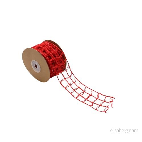 GLOREX 6 3803 452 juteband med tråd, 5 cm tjockt, fast band förstärkning, längd m, röd, som dekoration, för hantverk och design 7610877597287